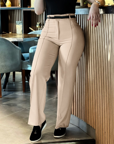 صورة السراويل النسائية 2024 الربيع أنيقة مكتب سيدة عالية الخصر مستقيم الساق العمل السراويل مزاجه التنقل عادي اليومية سراويل طويلة