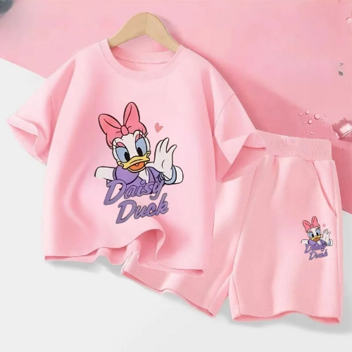 صورة الصيف طفلة الصبي الملابس مجموعة الأطفال ديزي الكرتون ميني الطباعة تي شيرت و قصيرة 2 قطعة دعوى طفل السراويل كم رياضية